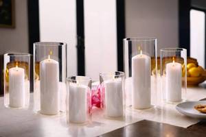 lot 5551 image: PHOSPHOR Hurricane Candle Holders Clear Glass Centerpieces 6 Pcs
