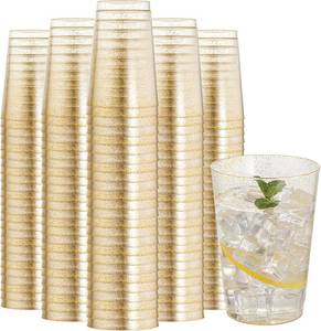 lot 5552 image: I00000 200 Pack 12 oz Gold Glitter Cups, Premium Clear Disposable Gold Cups