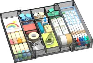 lot 5561 image: Expandable Desk Drawer Organizer, 10 Adjustable Compartments, Black