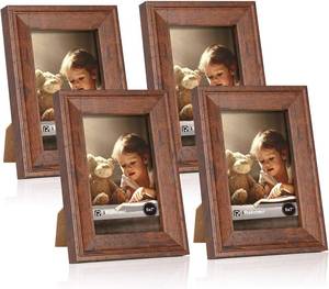 lot 5563 image: iRahmen 5x7 Picture Frame Set of 4, Brown Rustic Frames with Real Glass