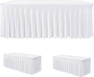 lot 5576 image: White Spandex Table Covers 6ft Rectangle Table Skirts for Party 2 Pack