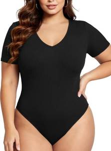lot 5579 image: COOTRY Plus Size Short Sleeve Bodysuit For Women V Neck One Piece Body Suit 3XL
