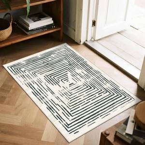 lot 5583 image: BLISSA 2x3 Small Entryway Rug - Modern Door Mat Black White Lines Bordered
