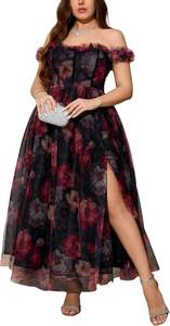 lot 5588 image: EYWOL Plus Size Formal Wedding Guest Cocktail Party Floral Dress with Slit 2XL