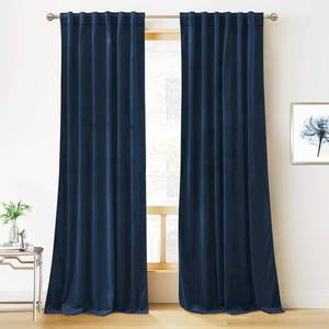 lot 5589 image: RYB HOME Navy Blue Velvet Blackout Curtains 96 inches Bedroom Living Room