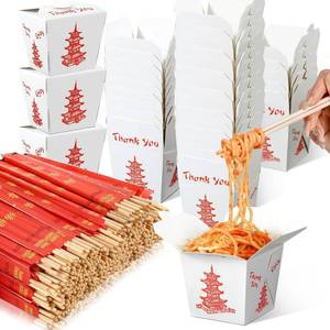 lot 5602 image: Tioncy 50 Set 16 oz Chinese Take out Boxes with Chopsticks Food Containers