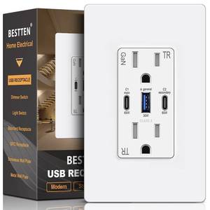 lot 5606 image: BESTTEN GaN 65W USB C Wall Outlet for Laptop, 3-Port USB Outlet
