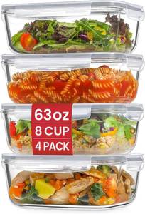 lot 5625 image: 4-Pack Glass Storage Containers with Lids, Airtight, MicrowaveOven Safe  2 Pi