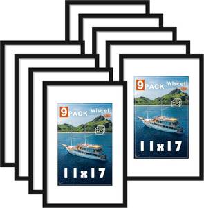 lot 5634 image: Wiscet 11x17 Picture Frame Set of 9, for Wall Hanging Display, Black