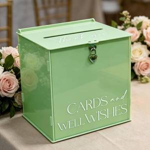 lot 5638 image: Acrylic Card Box with Lock & Slot, Sage Green Wedding Card Box for Gifts