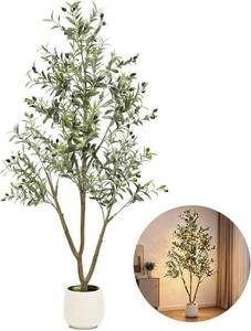 lot 5641 image: 6FT Artificial Olive Tree with Lights & Planter, Realistic Faux Olive Plant