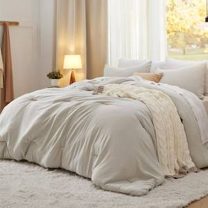 lot 5647 image: Bedsure Queen Comforter Set Prewashed Soft Bedding Set 3Pcs Beige 90x90