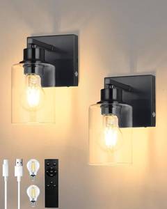 lot 5651 image: Wireless Battery Operated Wall Sconce Set of Two with Remote Control Black