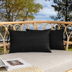 lot 5667 image: Kevin Textile Outdoor Waterproof 12x20 Lumbar Pillow Covers 2 Pack, Black