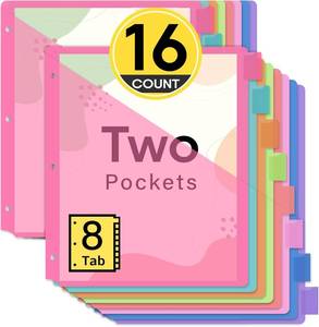 lot 5685 image: Taja 16 Count Dividers for 3 Ring Binder with Two Pockets, 8 Tabs Set