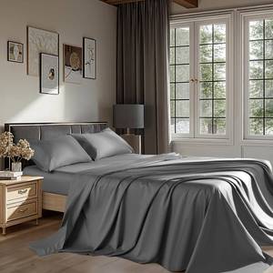 Egyptian Cotton Sheets 1200TC King Bedding Set, 4 Pcs, 16" Deep - Retail $179