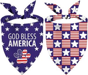 lot 5690 image: 4th of July Dog Bandana Set - Patriotic Puppy Scarf, 2 Pcs, Adjustable