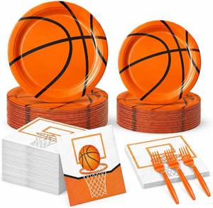 lot 5706 image: LINHAXM 96 PCS Basketball Party Decor - Plates, Napkins, Forks, Serves 24
