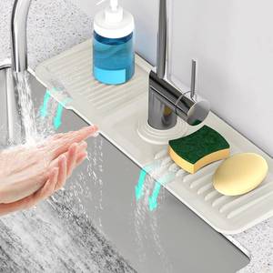 lot 5710 image: 17.7in Faucet Mat for Kitchen Sink, Self-draining 5  Slope, Beige