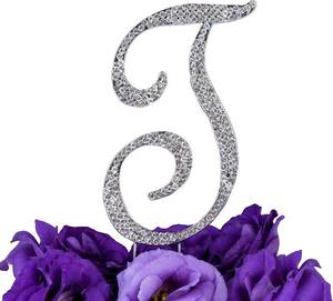 lot 5721 image: LOVENJOY Gift-Boxed 3.5 Rhinestone Monogram T Letter Cake Topper