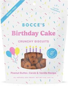 lot 5784 image: Bocces Bakery Birthday Cake Flavor Crunchy Biscuits Dog Treats, 5 oz