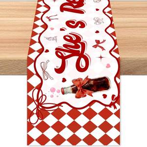 lot 5814 image: Shes Ready to Pop Table Runner - Retro Soda Baby Shower Decor, 14x71 in