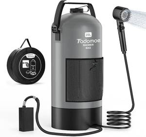 lot 5827 image: Portable Camping Shower with Battery-Powered Pump, 5 Gal20L Solar-Heat Bag