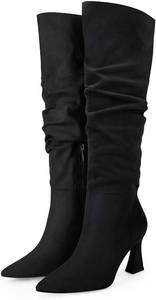 lot 5830 image: Coutgo Womens Slouchy Knee-High Boots, Wide Calf, Pointed Toe, Zipper 6.5