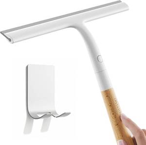 lot 5845 image: Shower Squeegee for Glass Doors, Silicone, Detachable Wood Handle, 10-Inch