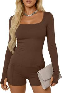 lot 5916 image: Oakgarden Womens Yoga Set Square-Neck Slim Tops, High-Waist Shorts Small