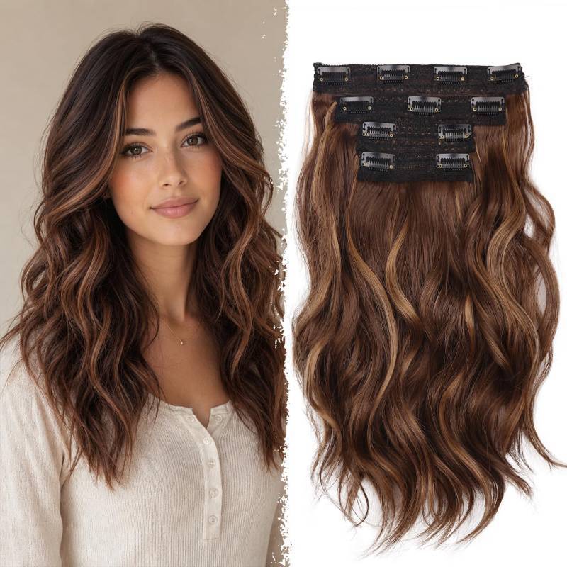 lot 18275 image: Clip in Hair Extensions, 14 Inch Wavy Synthetic Hair Extensions Clip ins - Retail $10