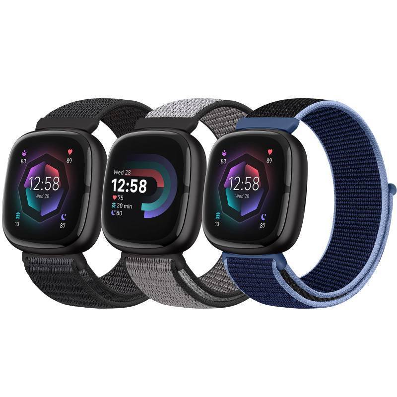 lot 18292 image: Nylon Loop Compatible with Fitbit Sense 2Fitbit Sense43 Bands, Women Men Soft Adjustable Breathable Strap Solo Loop Replacement Wristband - Retail $10