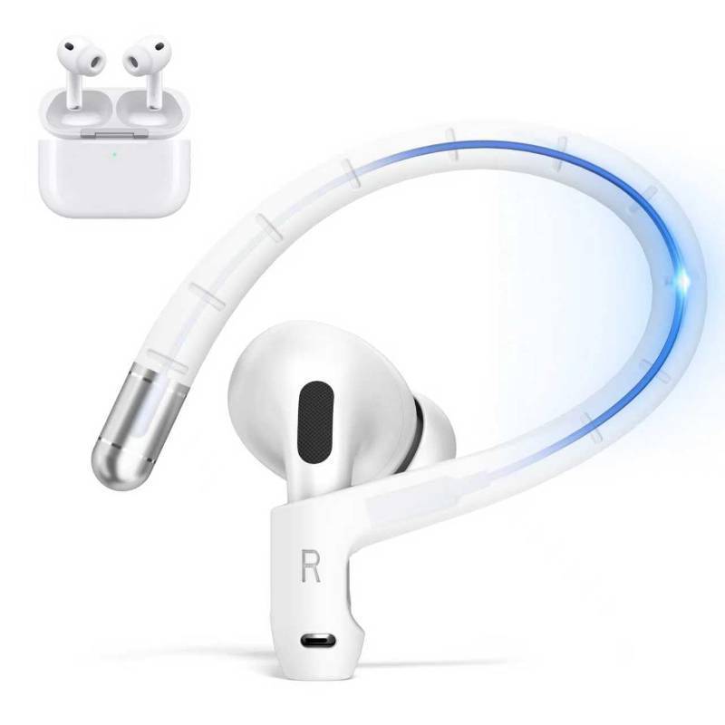 lot 18309 image: Anti-Slip Ear Hooks for AirPods Pro 3 (2025), Comfortable Fit  Sports Anti-Loss  Memory Titanium Alloy Ear Hooks Compatible for AirPods Pro 3rd Generation Earbuds Accessories with Lanyard, White (missing Lanyard) - Retail $10