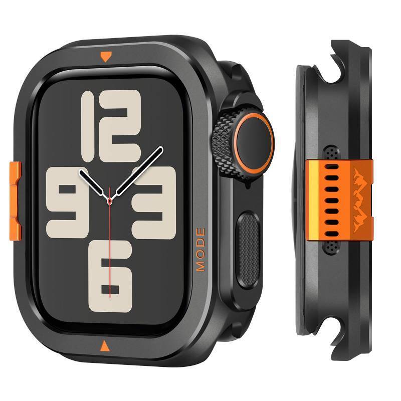 lot 18351 image: Metal Bumper Cover Compatible with Apple Watch Series 654SE Case 44mm, Turn 44mm into Ultra Look Rugged Shockproof Protector with Back Frame for iWatch 44mm, Black - Retail $20