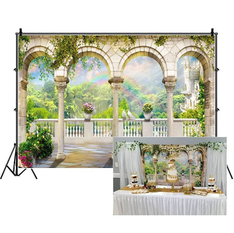 lot 73317 image: 7x5ft Scenery Photography Backdrop Garden Arched Door Wedding Birdal Shower Engaged Theme Party Backdrop Blue Sky Kids Lover Adult Wedding Photo Studio Props - Retail $14