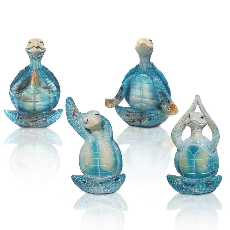 lot 28374 image: 4PCS Yoga Sea Turtle Figurines,Meditation Zen Statue Decor Set for Bathroom Office Desk Table Shelf Ornament Beach Theme Gifts for Women Turtle Lovers Ocean Animal Resin Sculptures Decoration - Retail $25