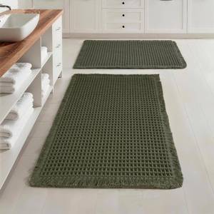 lot 59114 image: 2 Waffle Bathroom Rugs, Non Slip Absorbent Waffle Knit Bath Mat for Shower Floor, Tub Bathroom Door, Ultra Soft Quick Dry, Olive Green, 18x3024x36 - Retail $27