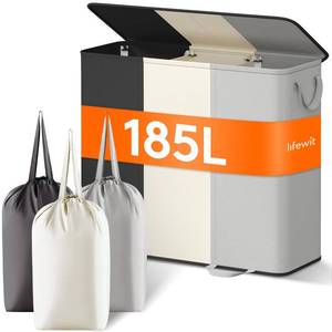 Laundry Hamper with Lid, Removable Laundry Bags, Black&White&Gray - Retail: $43