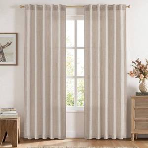 lot 59148 image: Faux Linen Curtains 84 Inch Length 2 Panels Natural Semi Sheer Curtain with Back Tab Rod Pocket, Light Filtering Window Privacy Burlap Drapes for Living Room Bedroom 42W x 84L Linen - Retail $16