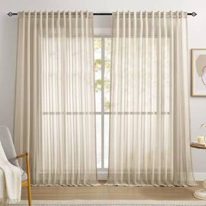 lot 59150 image: Taupe Sheer Curtains 96 Inch Long, Rod Pocket & Back Tab Top - Retail $35