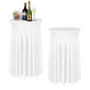 lot 59153 image: Cocktail Table Covers - 2 Pack 24x 43 White Cocktail Table Tablecloth with Natural Wavy Round Skirt for Bar Wedding Party Banquet - Retail $28