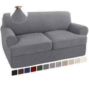 lot 59161 image: 3 Piece T Cushion Loveseat Slipcovers Sofa Cover for 2 Cushion Couch Cover Washable Sofa Slipcover Furniture Covers with 2 Individual T Cushion Seat Covers (2 Cushion Loveseat, Dove) - Retail $50
