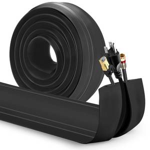 lot 59163 image: 4 ft Floor Cord Cover Heavy Duty Cable Protector, Easy to Unroll, Prevent Trip Hazard for Home Office or Outdoor Settings (Black) - Retail $23