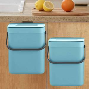 lot 59167 image: Small Trash Can with Lid, Compost Bin Indoor Kitchen Sealed Under Sink for Kitchen, Food Waste Bin for Countertop, Mountable Garbage Can for Bathroom, RV, 5L1.3 Gal, Blue - Retail $19