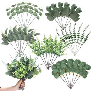 lot 59178 image: 30 Pcs 6 Kind Mixed Eucalyptus Leaves Stem Bulk Artificial Greenery - Retail $16
