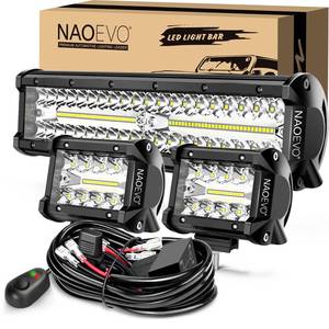 lot 59186 image: 12Inch LED Light Bar and 2PCS 4Inch Pod Lights with 3-Lead Harness - Retail $46