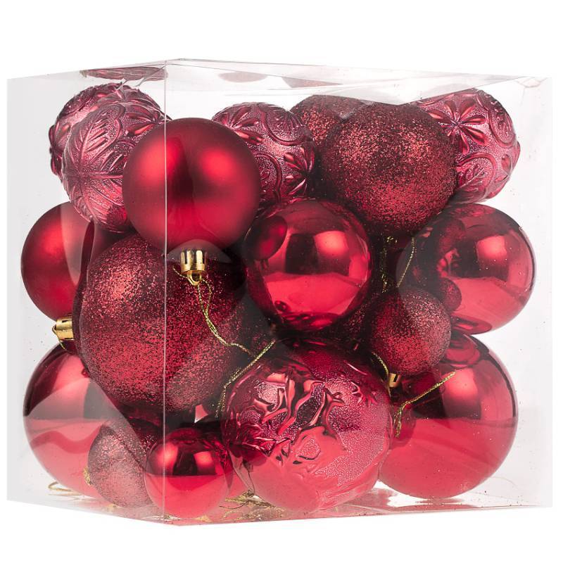 lot 1130 image: Senjie Red Shatterproof Christmas Ball Ornaments, 32 Pcs, Plastic, Eclectic Style, Wedding & Christmas Occasion - Retail $23