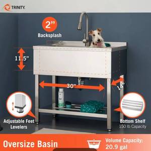 lot 1001 image: TRINITY 30 x 14 (id) Basin Stainless Steel Utility Sink - Retail $690