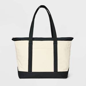 lot 1040 image: Essential Zip Tote Handbag - Universal Thread Off-White Cotton Canvas, Front Pocket, Unstructured Design - Retail $20