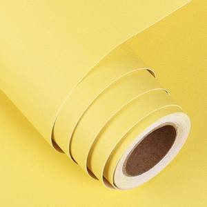 lot 1042 image: FunStick Lemon Yellow Wallpaper Peel and Stick Wallpaper Matte Yellow Contact Paper for Cabinets Waterproof Self Adhesive Wall Paper Rolls for Kids Bedroom Bathroom Walls Desk Vinyl Wrap 15.8x78.8 - Retail $14